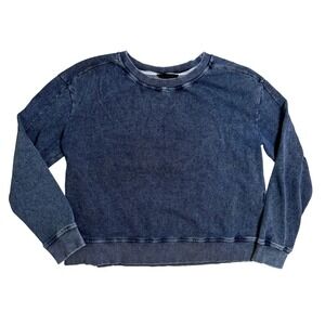 Jane + Delancey Sweatshirt Large Blue Dark Mineral Wash Crewneck French Terry